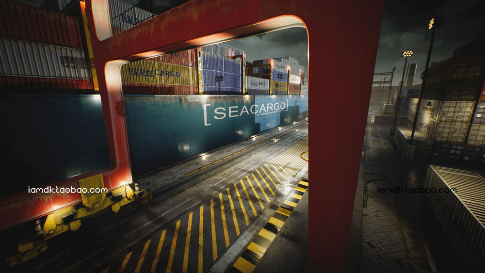 UE模型 夜晚港口集装箱起重机场景设计素材 Unreal Engine – Container Yard Environment Set_img_2