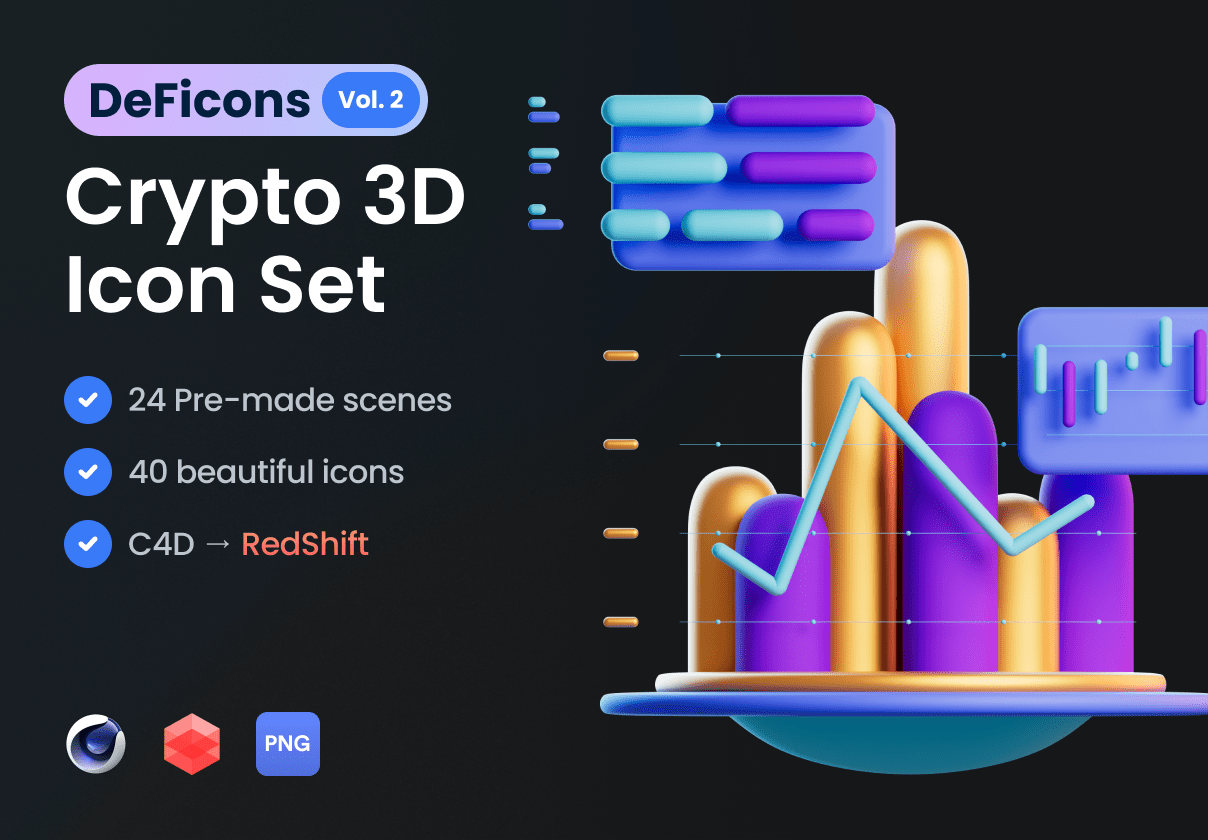 3D金融加密货币应用程序立体等距视图icon图标合集c4d源文件 DeFicons vol. 2 - Crypto 3D Icon Set_img_2