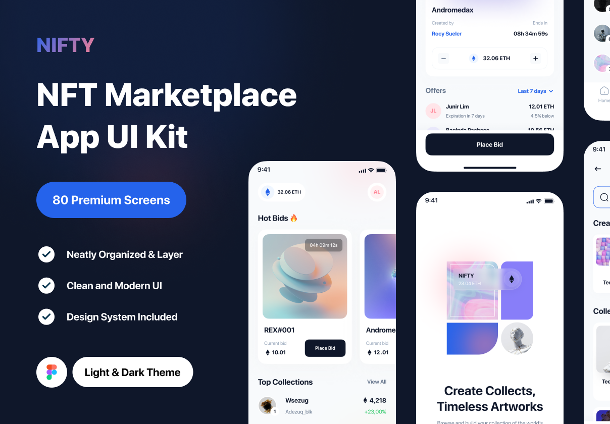 高级NFT市场管理应用程序APP界面设计UI套件素材 Nifty - NFT Marketplace App UI Kit_img_2