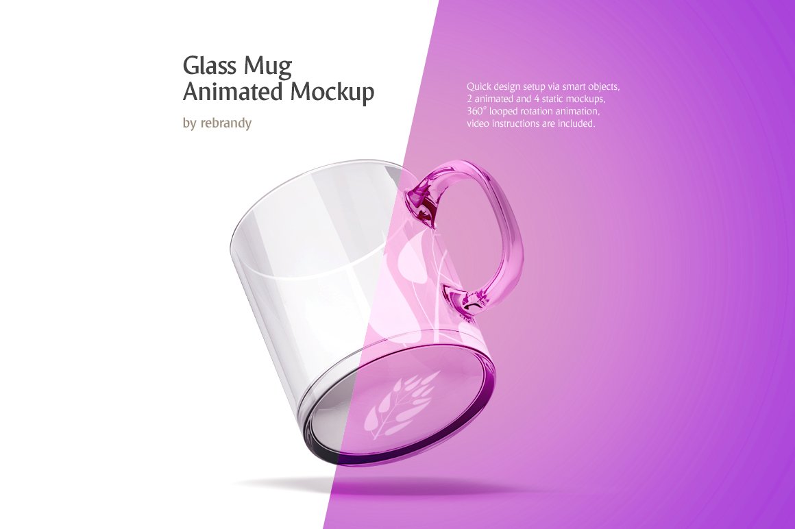 3D渲染透明旋转马克杯玻璃杯设计动态演示样机素材 Glass Mug Animated Mockup_img_2