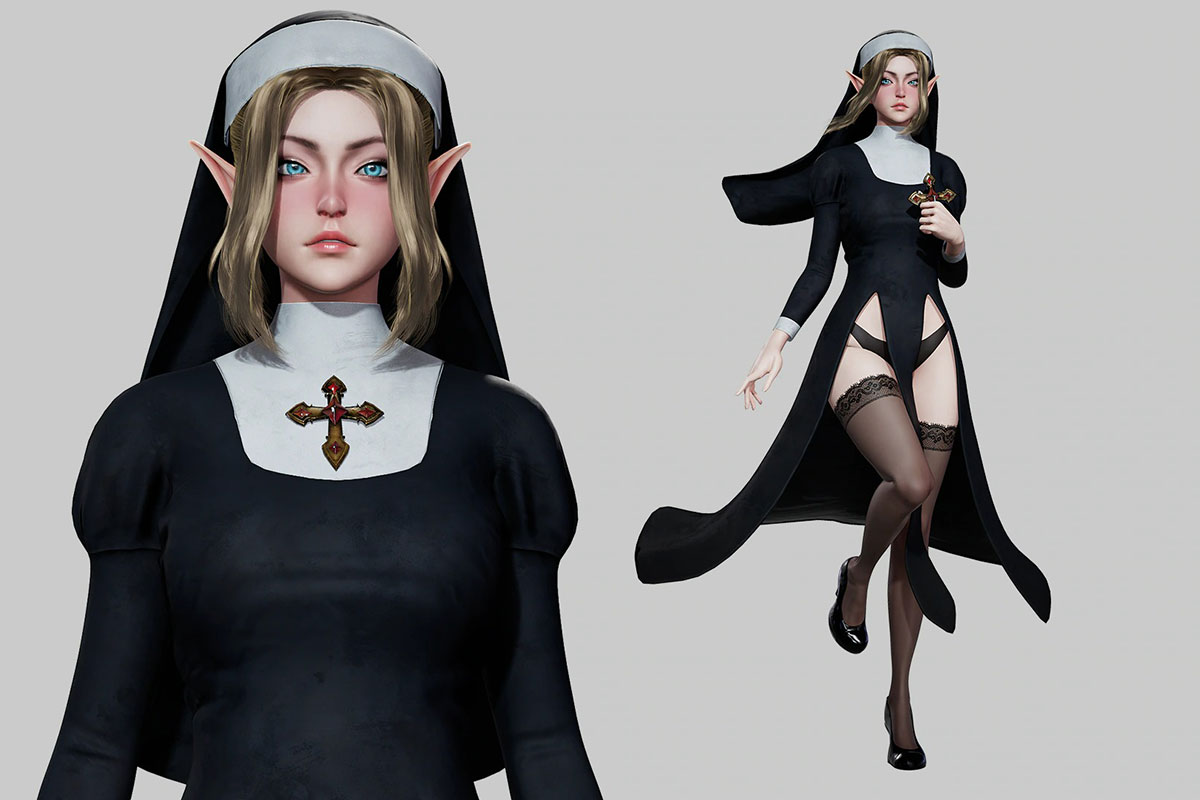 UE模型 中世纪女祭司精灵护士3D设计素材 Unreal Engine – Nun Girl Modular_img_2