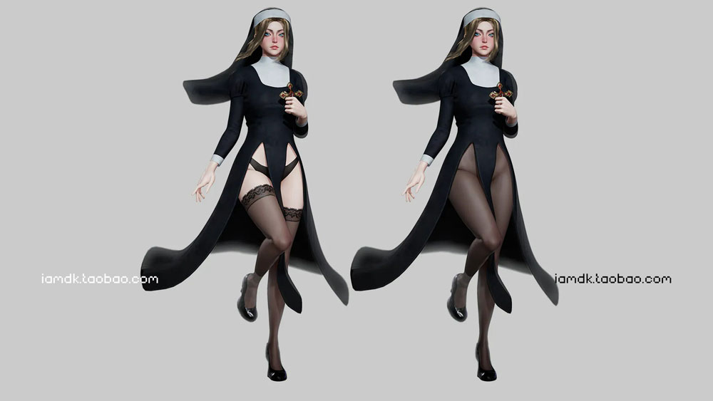 UE模型 中世纪女祭司精灵护士3D设计素材 Unreal Engine – Nun Girl Modular_img_2