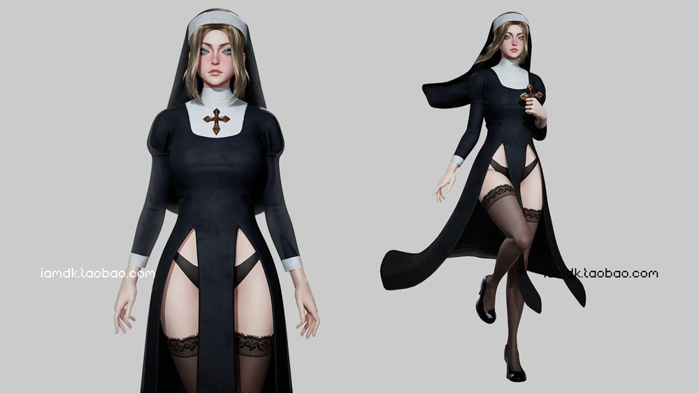 UE模型 中世纪女祭司精灵护士3D设计素材 Unreal Engine – Nun Girl Modular_img_2