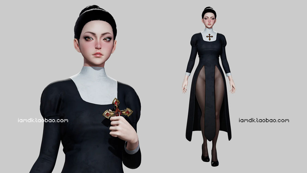 UE模型 中世纪女祭司精灵护士3D设计素材 Unreal Engine – Nun Girl Modular_img_2