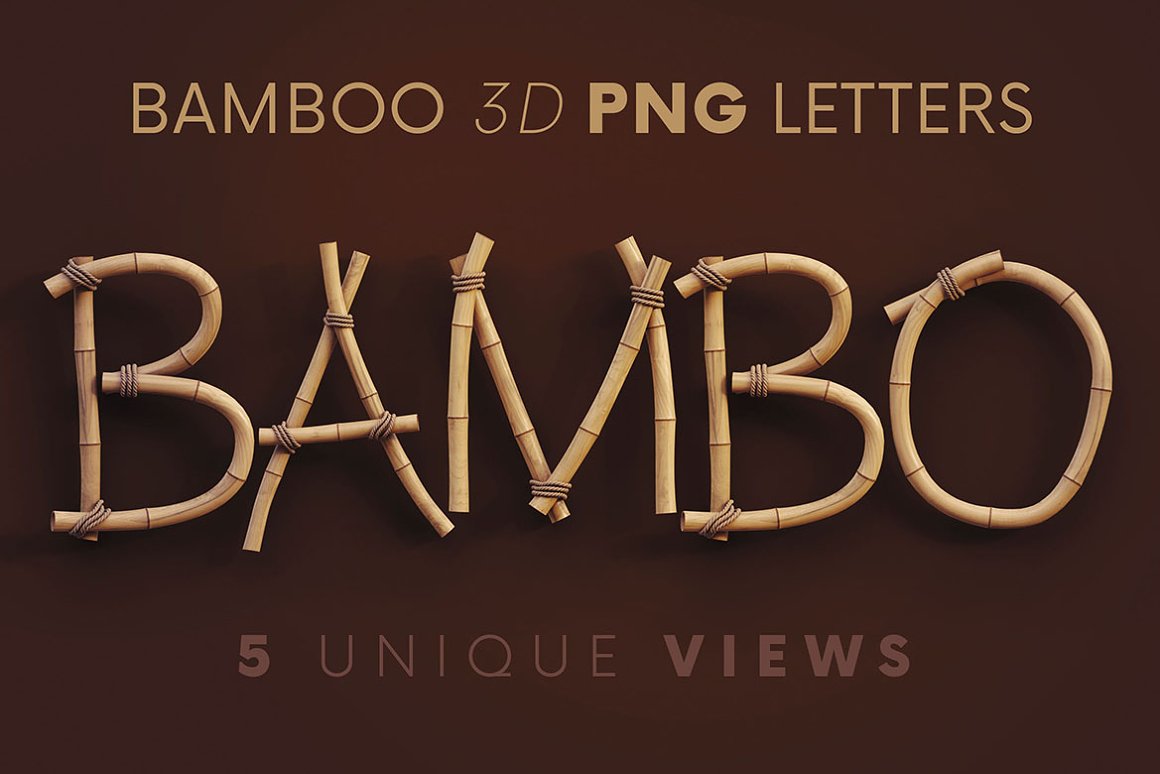 有趣3D立体竹子材质英文字母数字PNG免扣图片素材 Bamboo - 3D Lettering_img_2