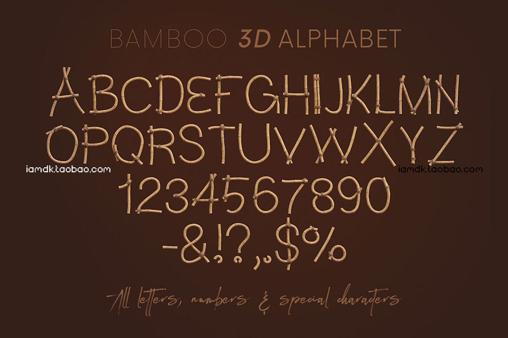 有趣3D立体竹子材质英文字母数字PNG免扣图片素材 Bamboo - 3D Lettering_img_2