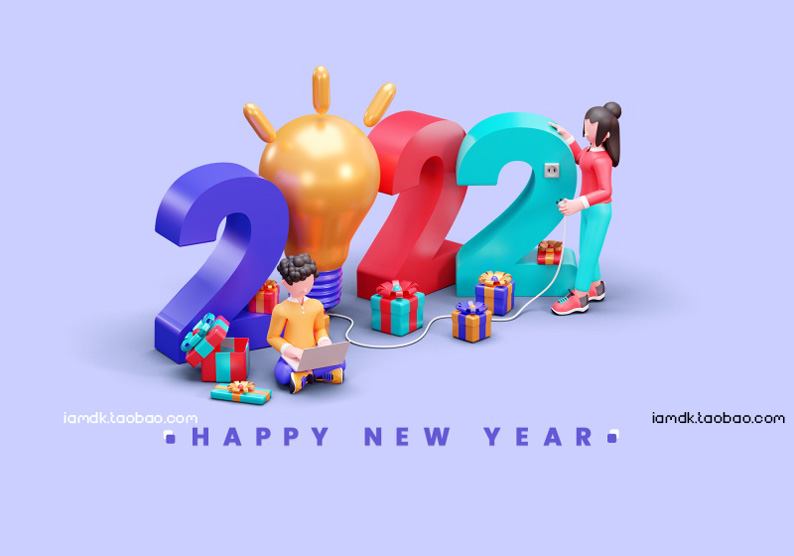 2022年新年卡通立体字商务场景PSD设计素材 2022 New Year Cartoon Font_img_2