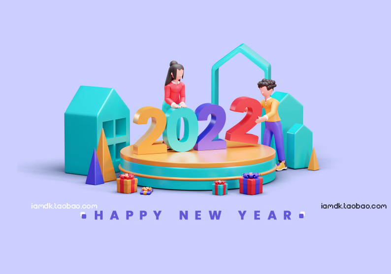 2022年新年卡通立体字商务场景PSD设计素材 2022 New Year Cartoon Font_img_2