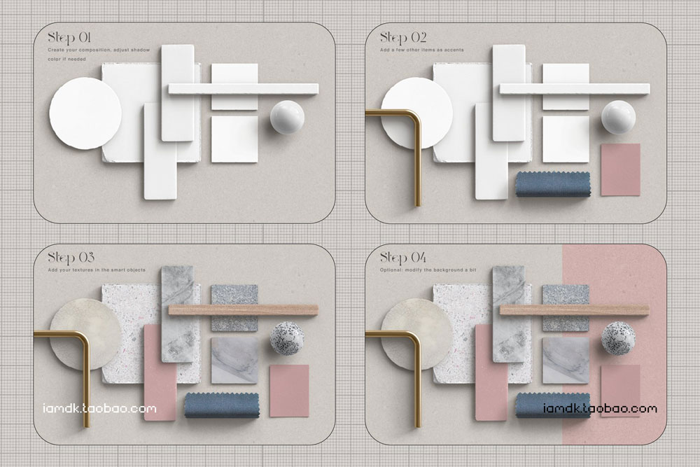 优雅轻奢现代极简可视化材质纹理组合情绪版场景展示Ps样机素材 Material Board Scene Creator_img_2