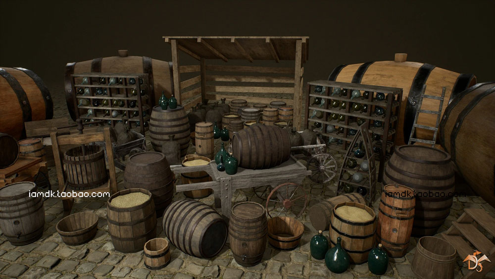 UE模型 中世纪欧风地窖酒窖木桶酒瓶3D设计素材 Unreal Engine – Medieval Props Cellar_img_2