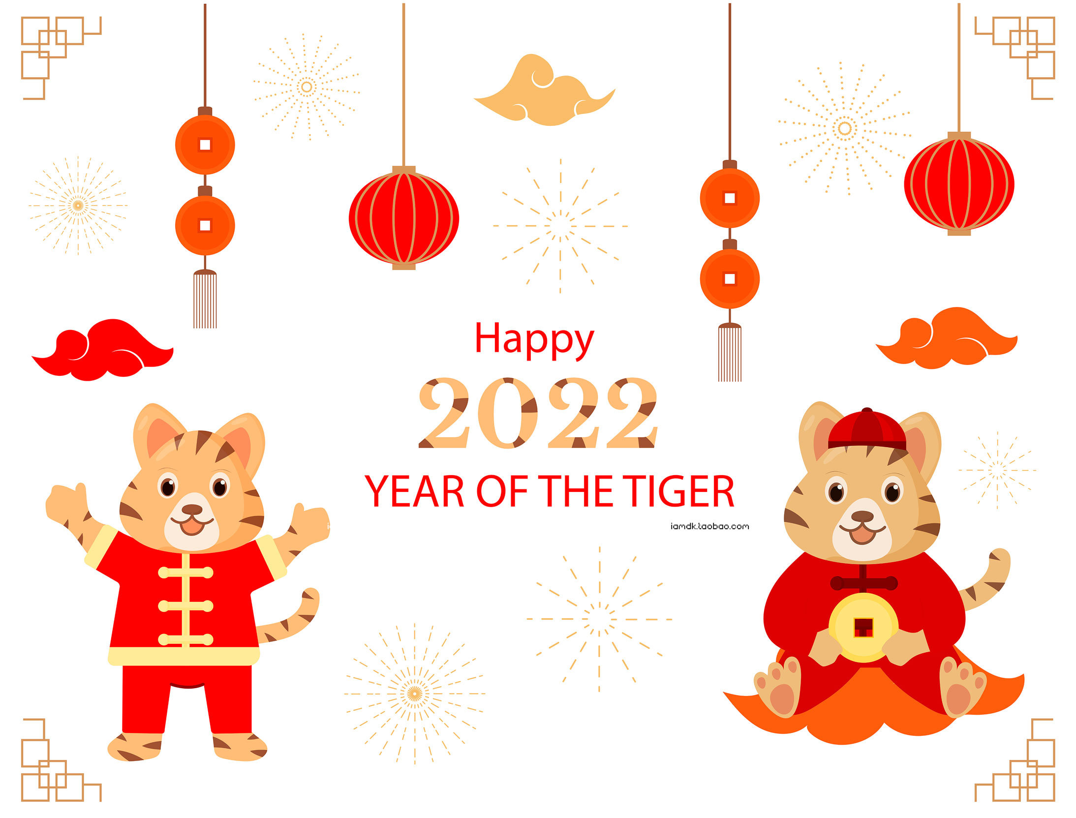 卡通2022年手绘老虎虎年春节插画AI矢量设计素材 Cartoon Tiger Illustration Material_img_2