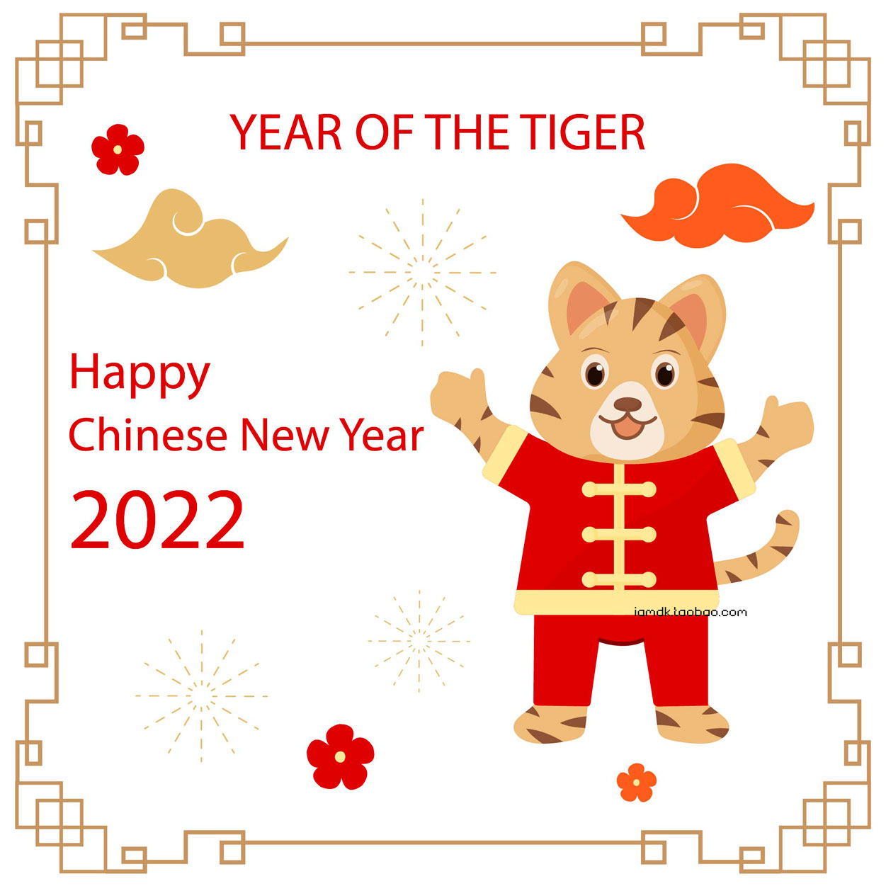 卡通2022年手绘老虎虎年春节插画AI矢量设计素材 Cartoon Tiger Illustration Material_img_2