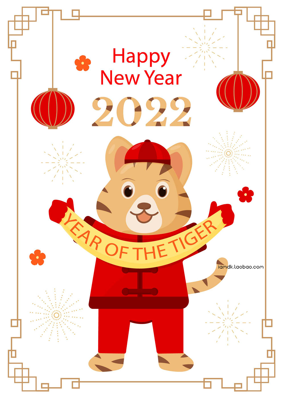 卡通2022年手绘老虎虎年春节插画AI矢量设计素材 Cartoon Tiger Illustration Material_img_2