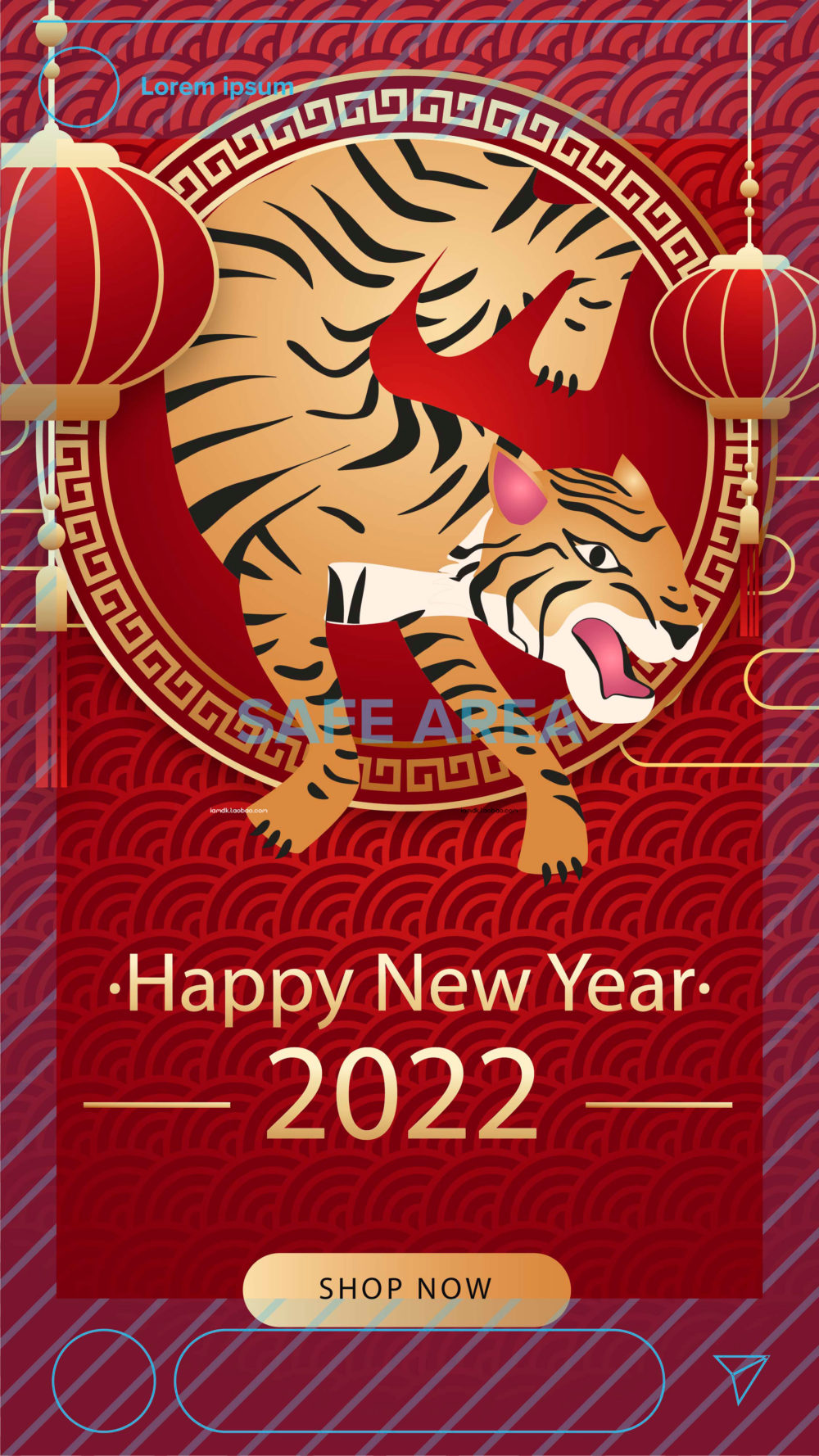 卡通2022年手绘老虎虎年春节海报展板红包封面设计AI矢量素材 Tiger Red Envelope Vector Material_img_2