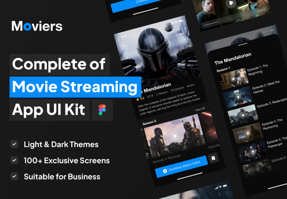 移动影院手机App界面设计在线电影Ui设计素材 Moviers - Movie Streaming App UI Kit_img_2