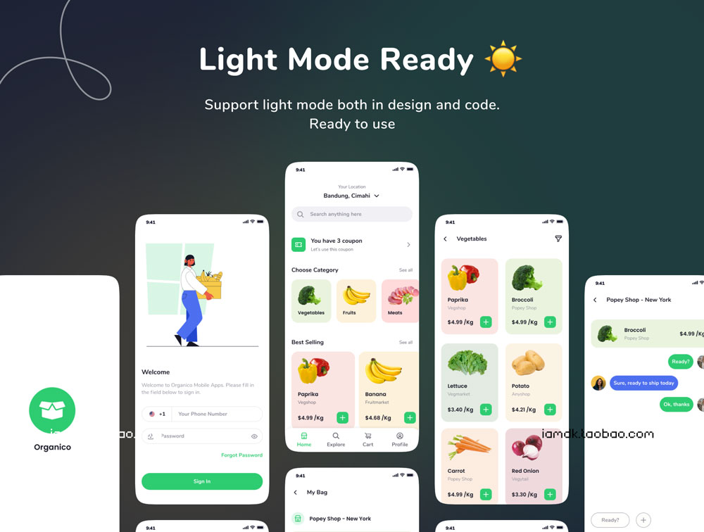 农产品在线商城移动UI套件模板杂货电商手机App界面设计素材下载 Organico Grocery App UI Kit (Design + Code)_img_2