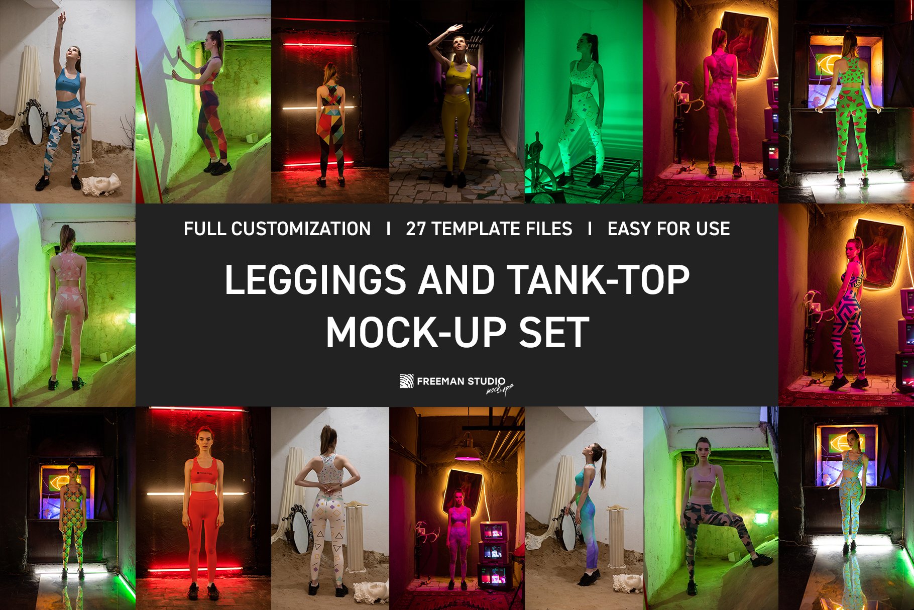 27款时尚紧身裤背心印花图案设计展示样机PSD模板素材 Leggings and Tank-Top Mock-Up Set_img_2