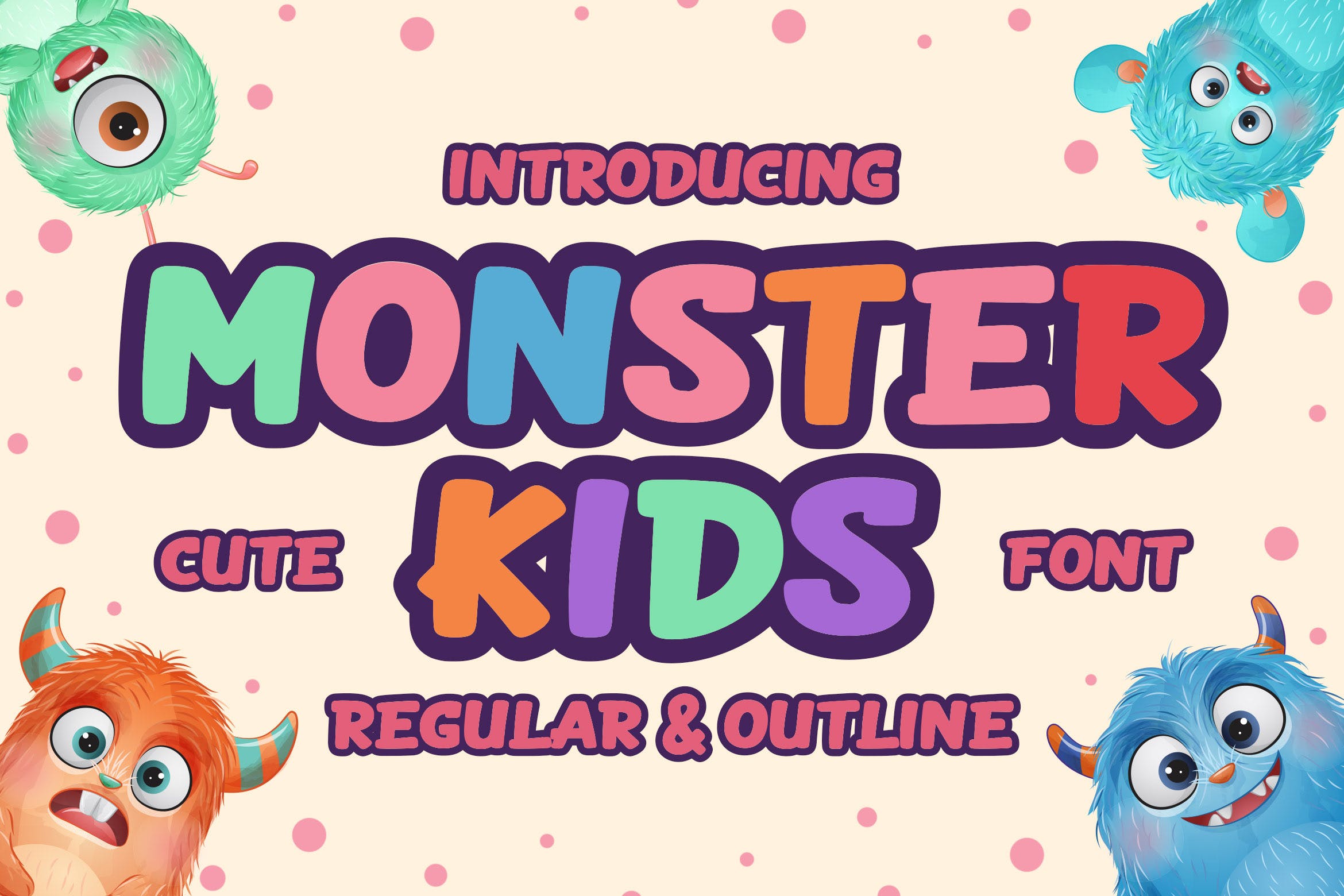 俏皮卡通海报包装标识设计无衬线英文字体 Monster Kids a Layered Cute Font_img_2