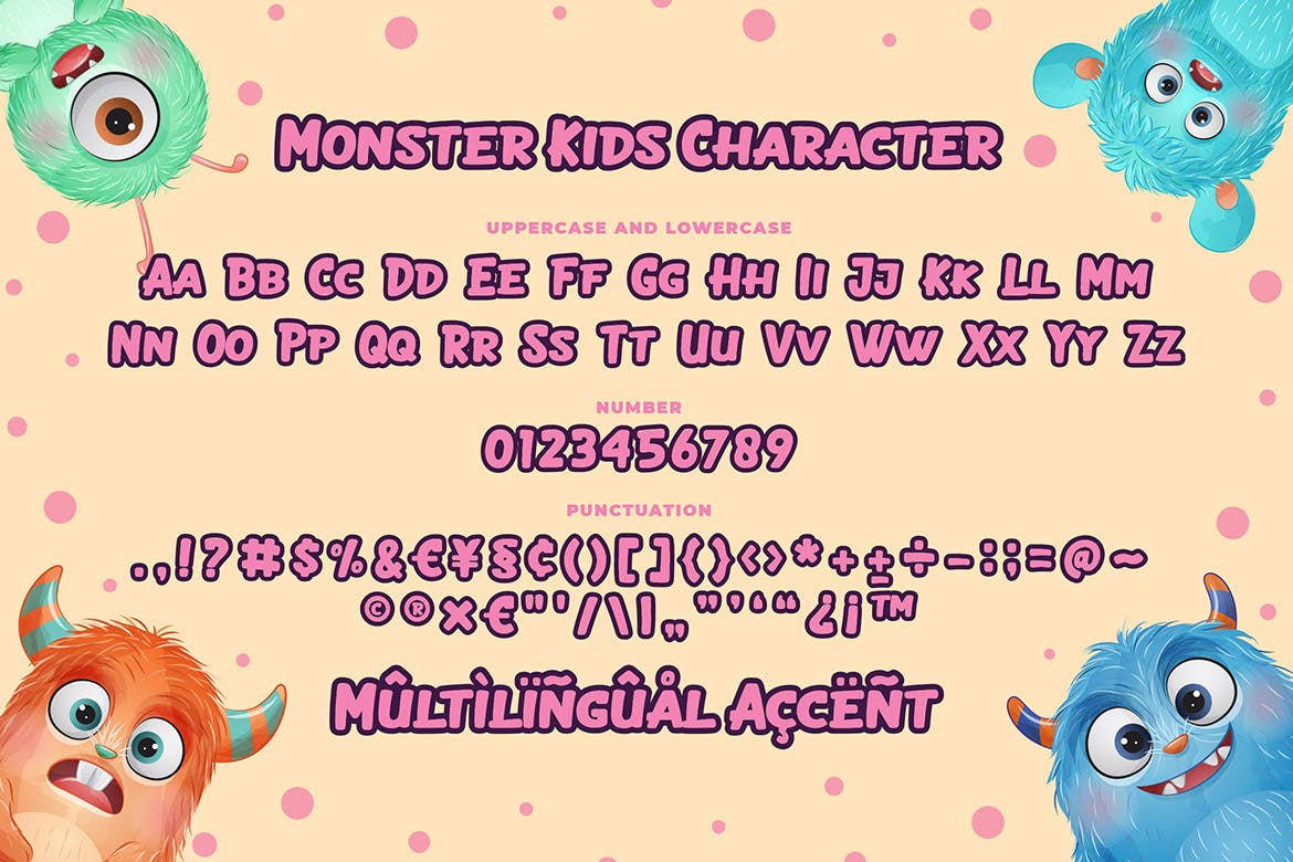 俏皮卡通海报包装标识设计无衬线英文字体 Monster Kids a Layered Cute Font_img_2