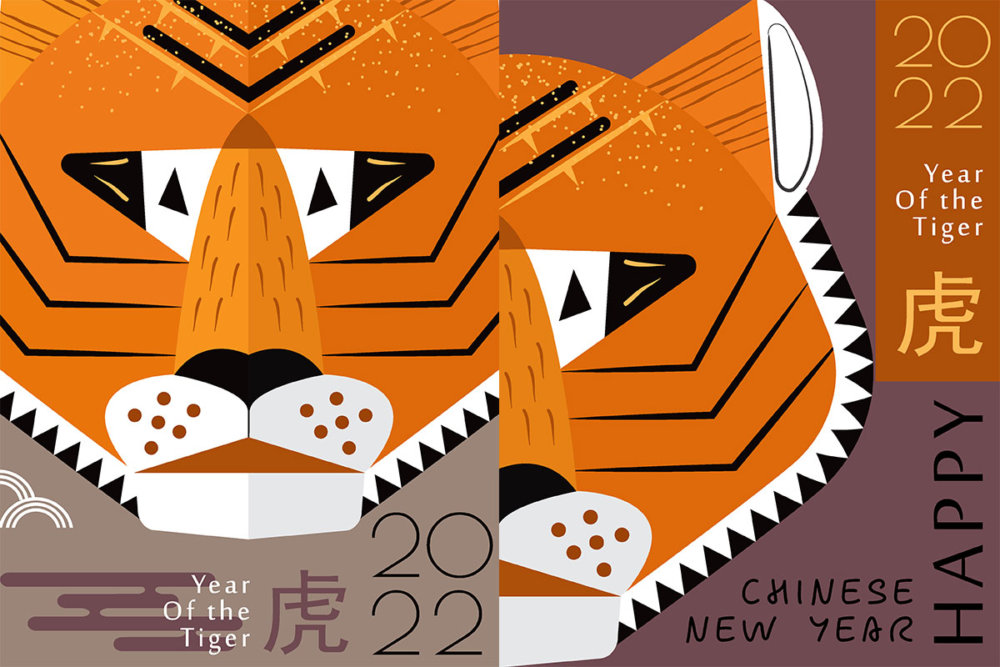 2022年中国风虎年卡通老虎背景AI矢量设计素材 Cartoon Tiger Illustration_img_2