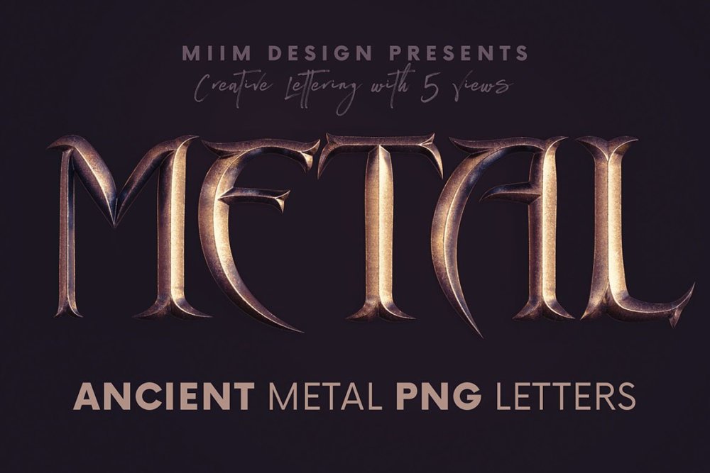 复古奇幻3D立体金属电影标题徽标设计字母数字PNG免扣图片 Ancient Metal - 3D Lettering_img_2