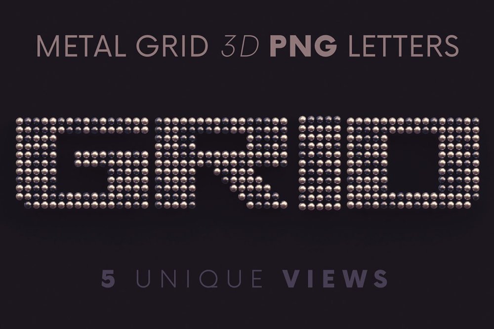 创意未来派3D立体英文字母数字设计PNG免扣图片素材 Metallic Grid - 3D Lettering_img_2