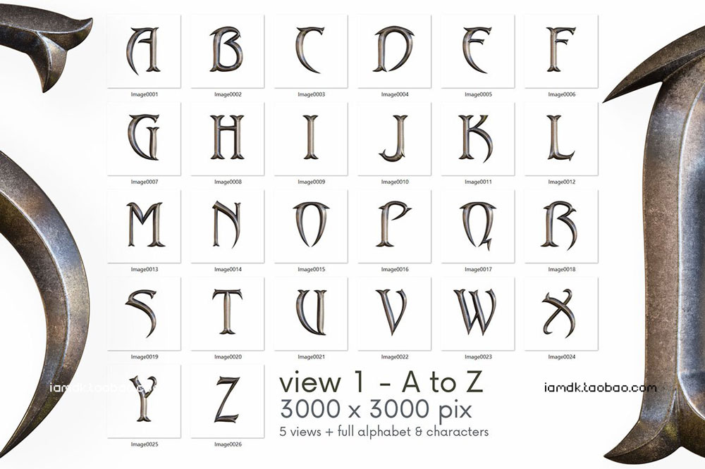 复古奇幻3D立体金属电影标题徽标设计字母数字PNG免扣图片 Ancient Metal - 3D Lettering_img_2