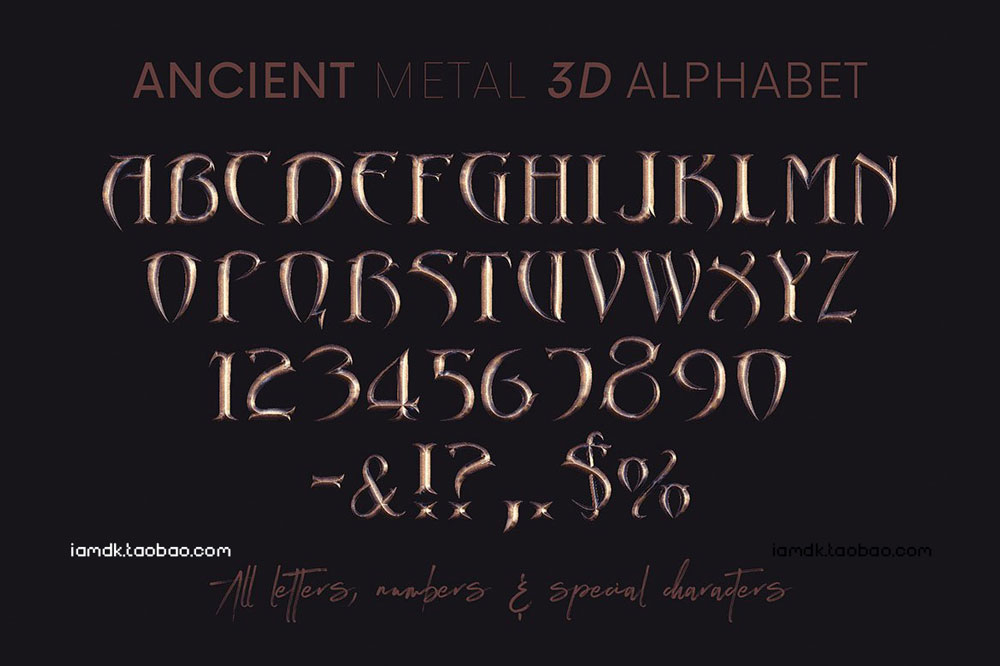 复古奇幻3D立体金属电影标题徽标设计字母数字PNG免扣图片 Ancient Metal - 3D Lettering_img_2