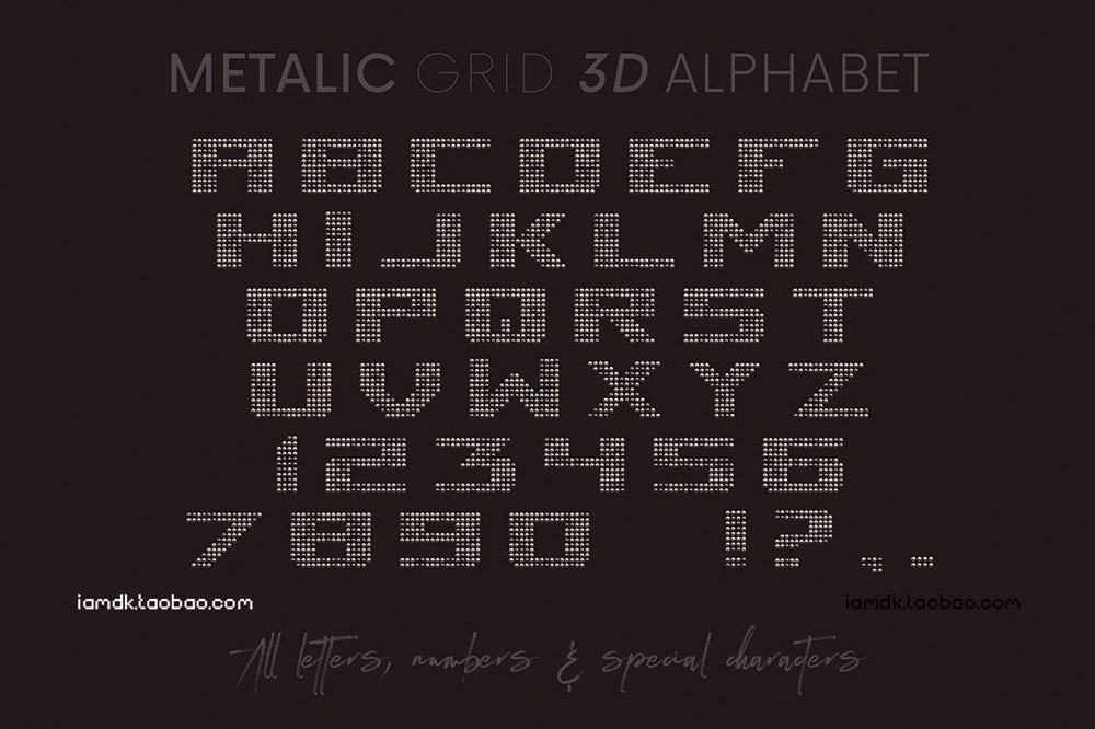 创意未来派3D立体英文字母数字设计PNG免扣图片素材 Metallic Grid - 3D Lettering_img_2