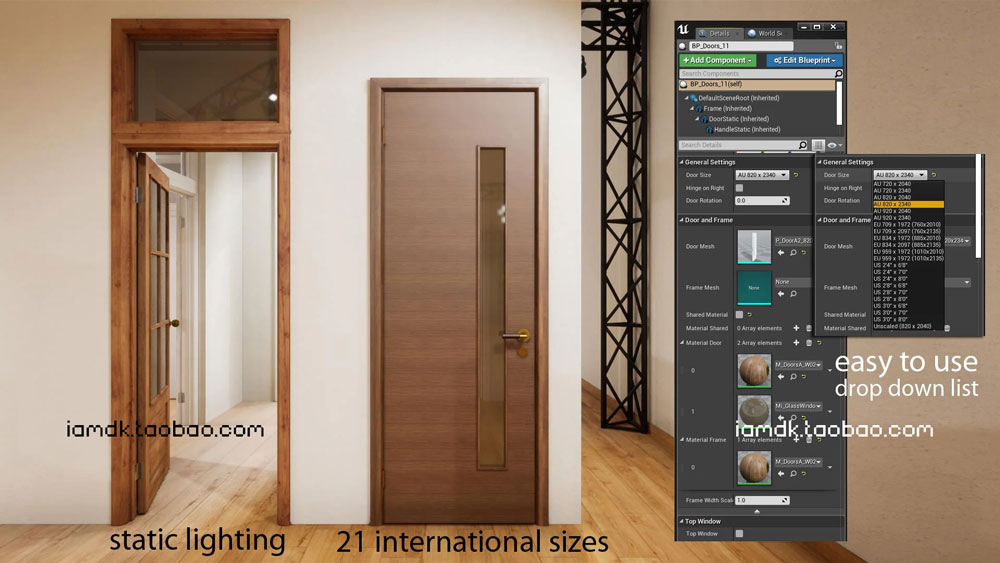 UE模型 多款标准手推门外观设计3D素材 Unreal Engine – Universal Door Blueprint_img_2