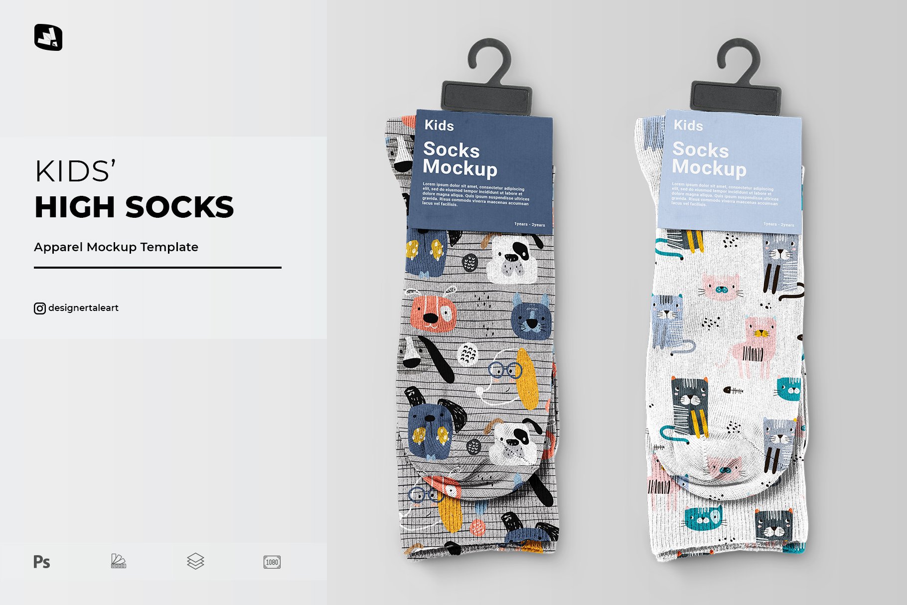 婴儿高筒袜子印花图案设计展示样机素材 Kids High Socks Mockup_img_2