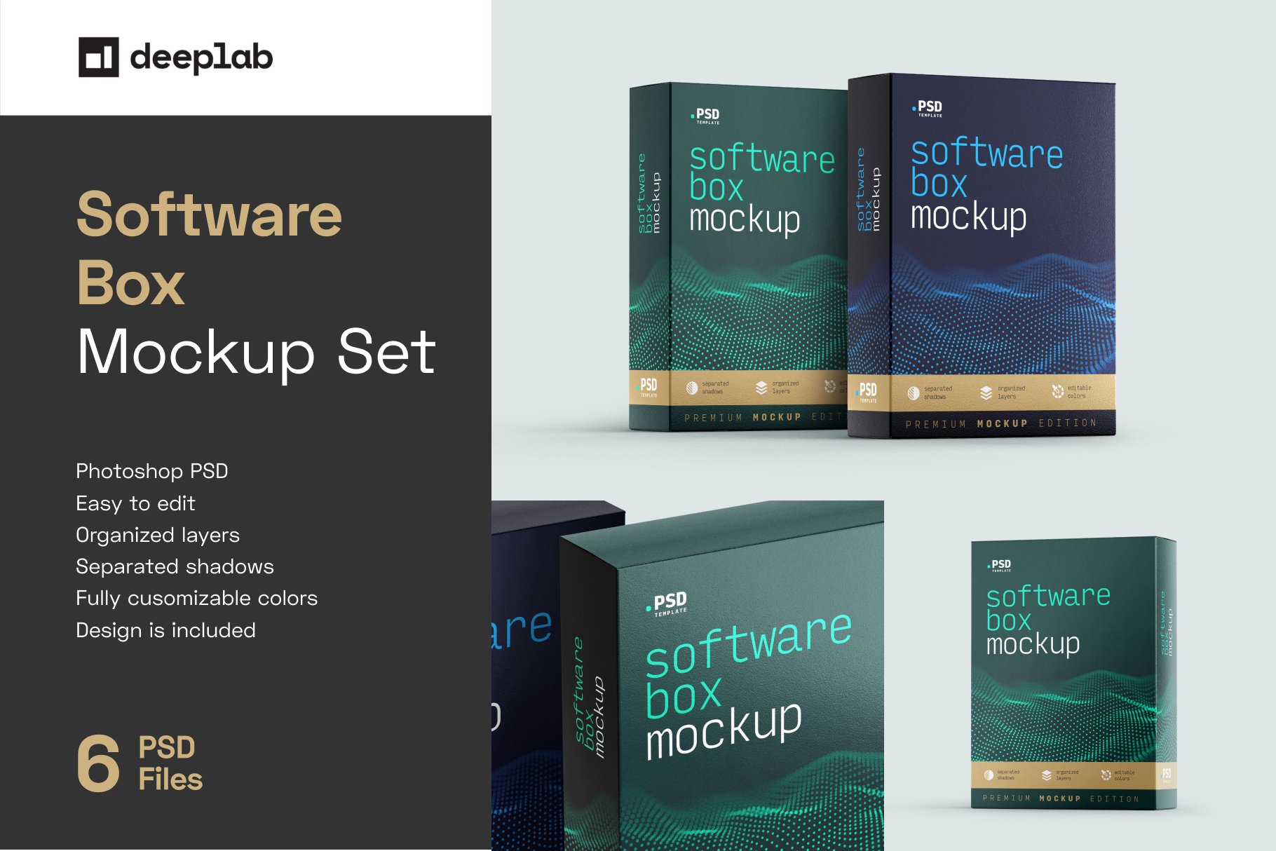 时尚方形软件产品包装纸盒设计贴图PS样机模板素材 Software Box Mockup Set_img_2