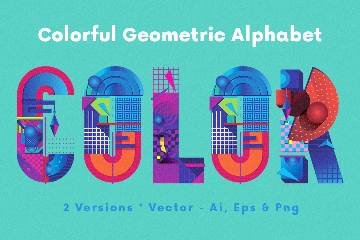 超级创意独特炫彩字母数字矢量设计素材套装 Colorful Creative Geometric Alphabet_img_2