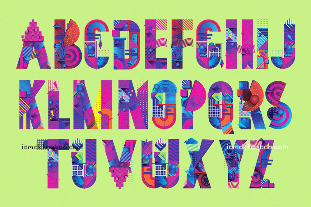 超级创意独特炫彩字母数字矢量设计素材套装 Colorful Creative Geometric Alphabet_img_2