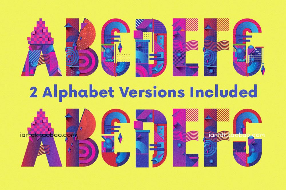 超级创意独特炫彩字母数字矢量设计素材套装 Colorful Creative Geometric Alphabet_img_2