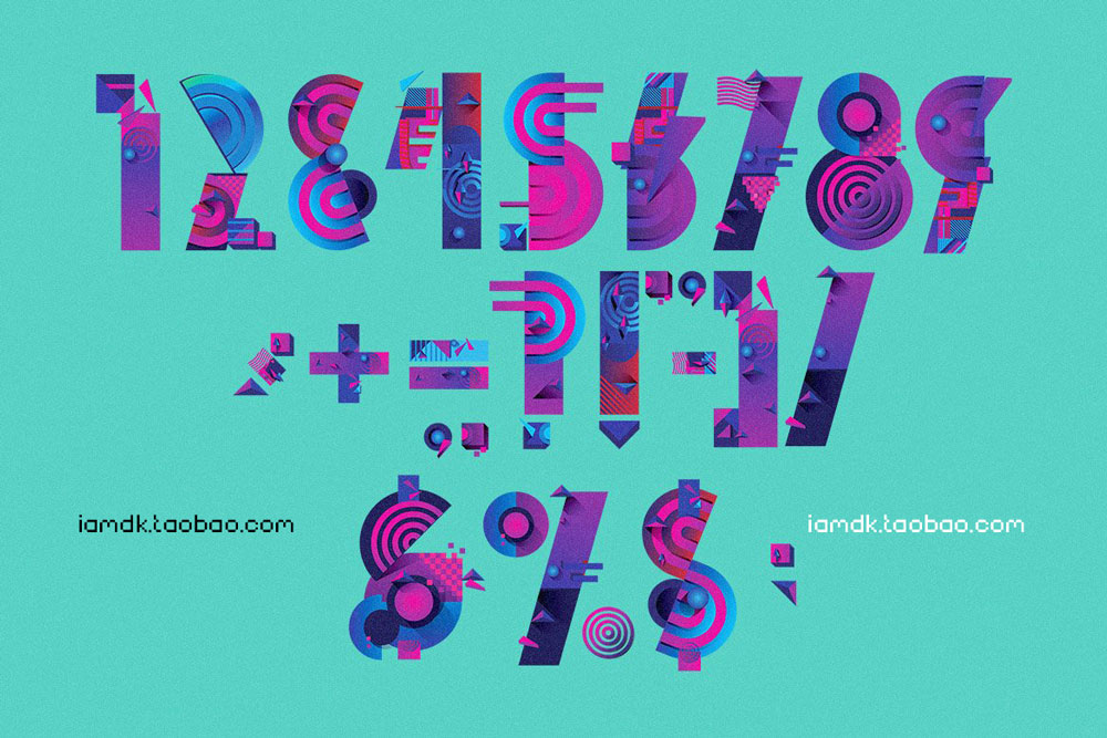 超级创意独特炫彩字母数字矢量设计素材套装 Colorful Creative Geometric Alphabet_img_2