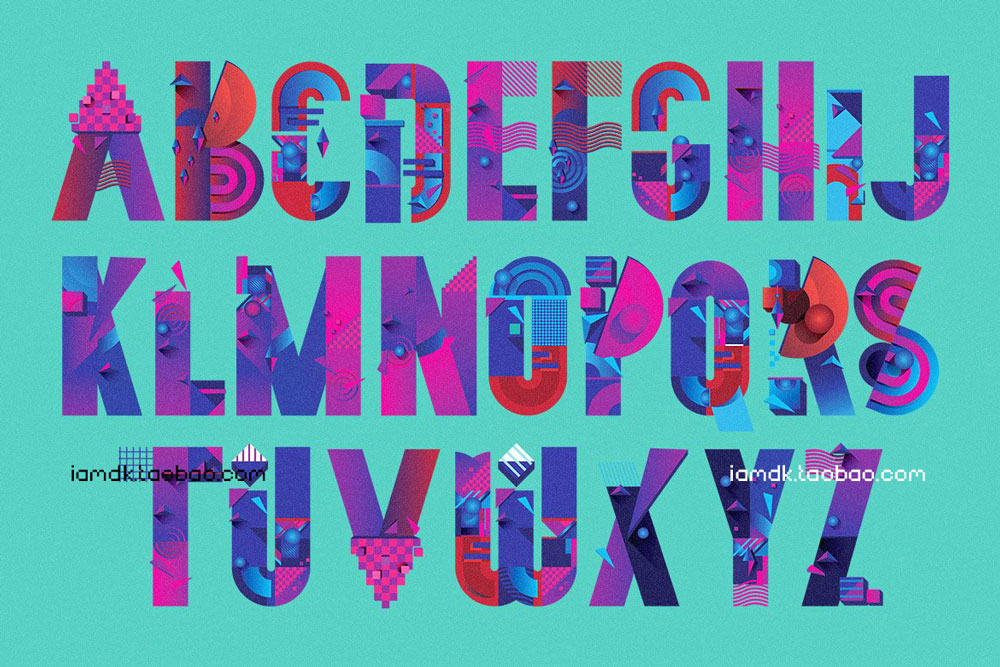 超级创意独特炫彩字母数字矢量设计素材套装 Colorful Creative Geometric Alphabet_img_2