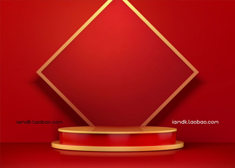 中国风新年春节吉祥背景图片AI矢量设计素材 3D CNY Podium Background Set_img_2