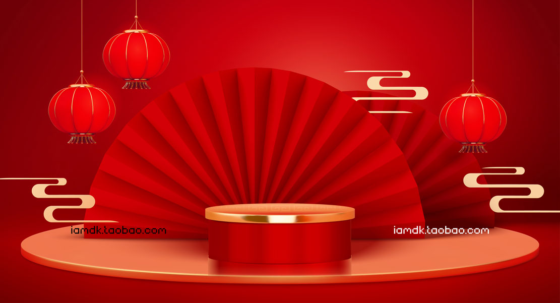 中国风新年春节吉祥背景图片AI矢量设计素材 3D CNY Podium Background Set_img_2