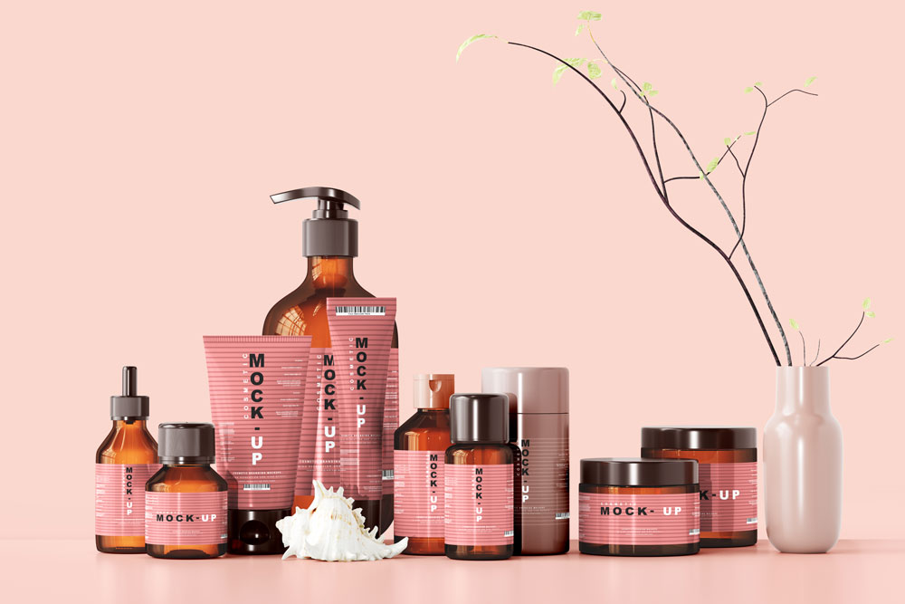 时尚优雅化妆品品牌Logo包装设计展示贴图样机 Cosmetic Branding Mockup Scene_img_2