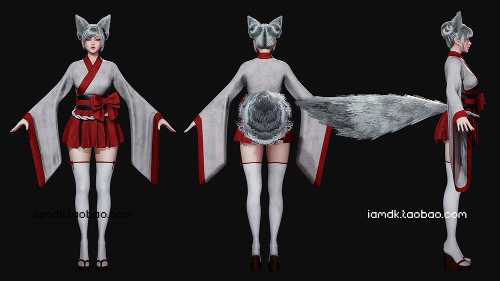 UE模型 虚幻游戏引擎带刀狐狸女武士素材资源 Unreal Engine – Kitsune_img_2