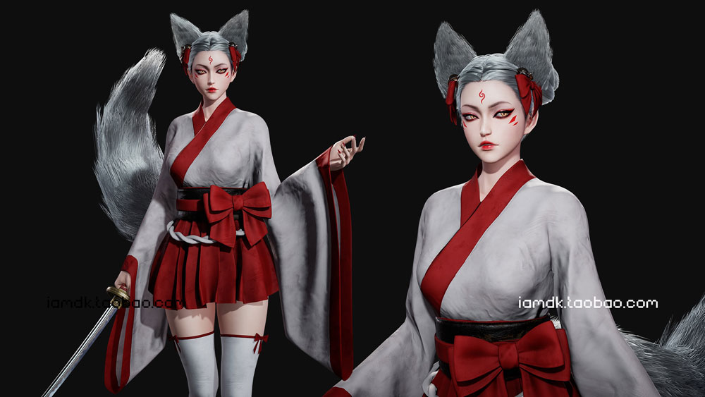 UE模型 虚幻游戏引擎带刀狐狸女武士素材资源 Unreal Engine – Kitsune_img_2