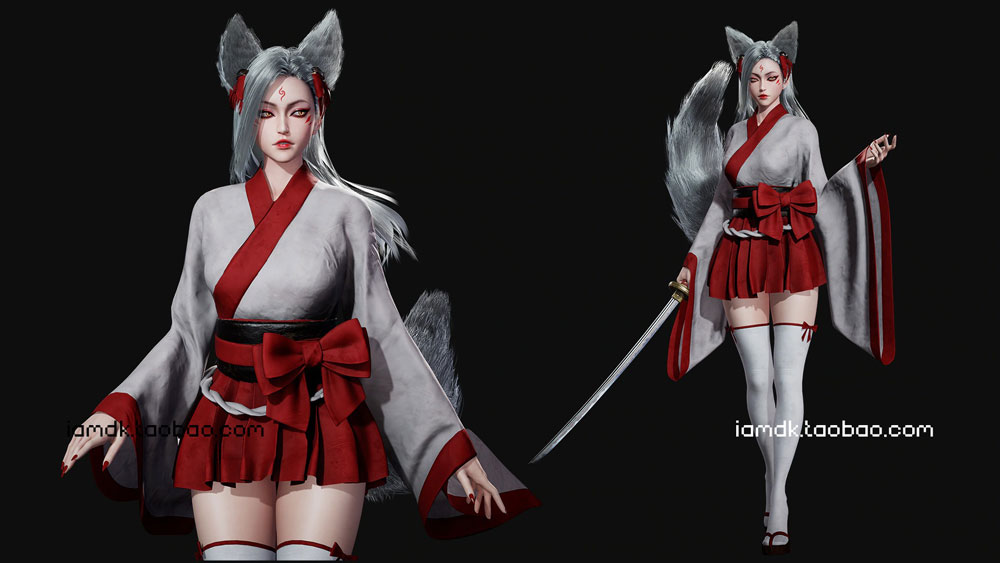 UE模型 虚幻游戏引擎带刀狐狸女武士素材资源 Unreal Engine – Kitsune_img_2