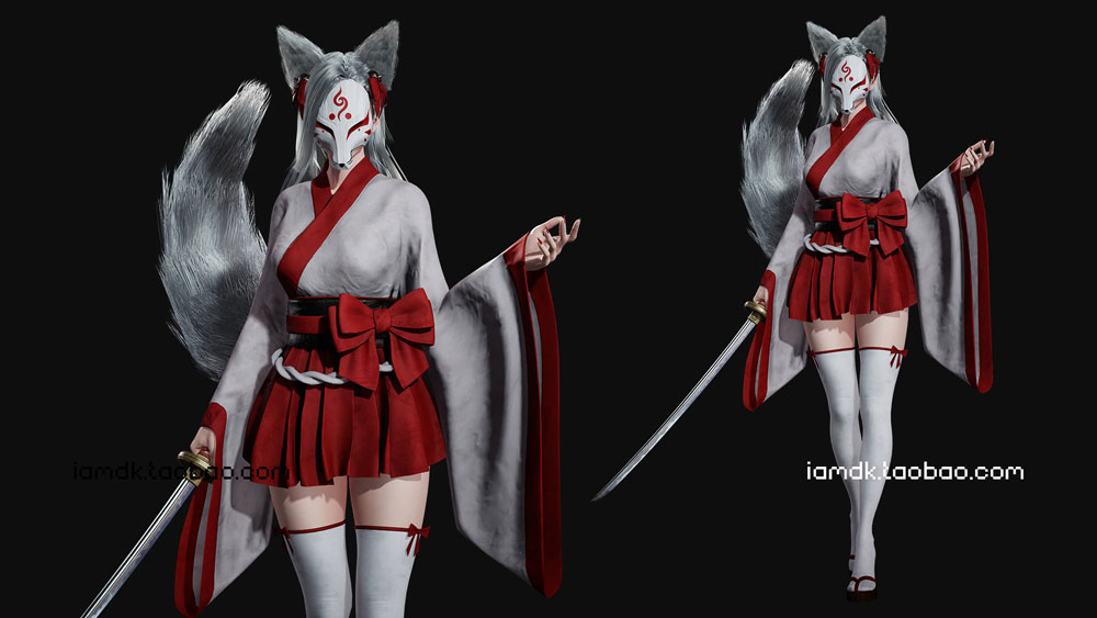 UE模型 虚幻游戏引擎带刀狐狸女武士素材资源 Unreal Engine – Kitsune_img_2