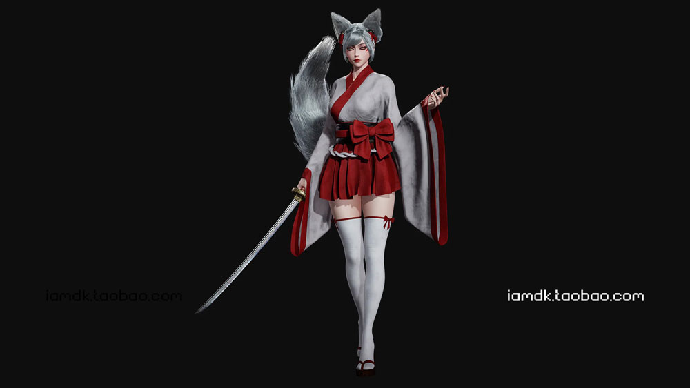 UE模型 虚幻游戏引擎带刀狐狸女武士素材资源 Unreal Engine – Kitsune_img_2