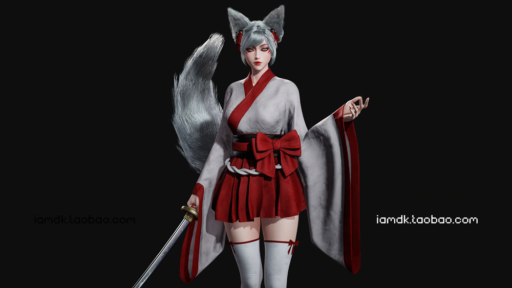 UE模型 虚幻游戏引擎带刀狐狸女武士素材资源 Unreal Engine – Kitsune_img_2