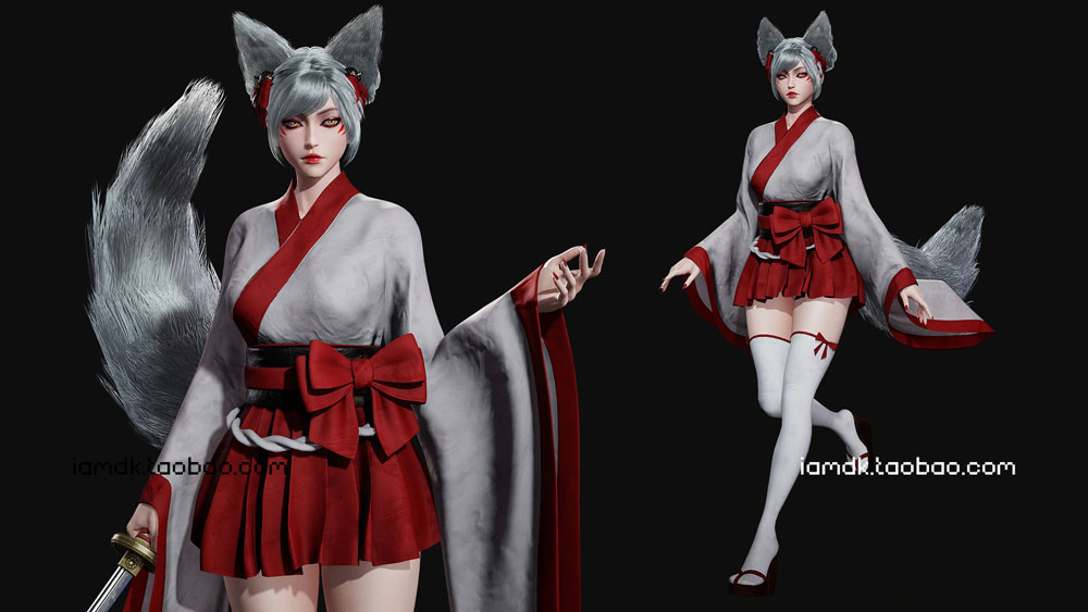 UE模型 虚幻游戏引擎带刀狐狸女武士素材资源 Unreal Engine – Kitsune_img_2