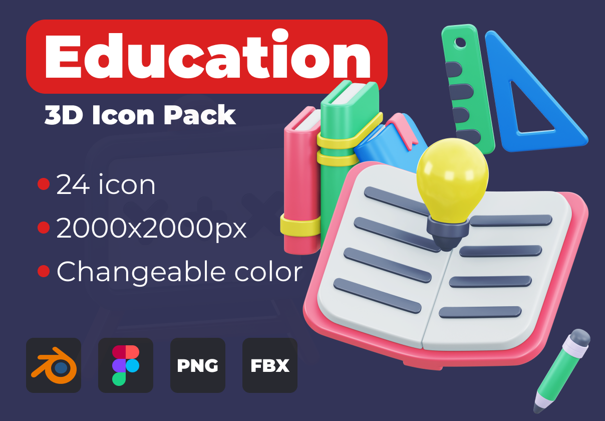 24款趣味卡通3D立体学习教育开学季文具icon图标png免抠图片素材 Education 3D icon pack_img_2