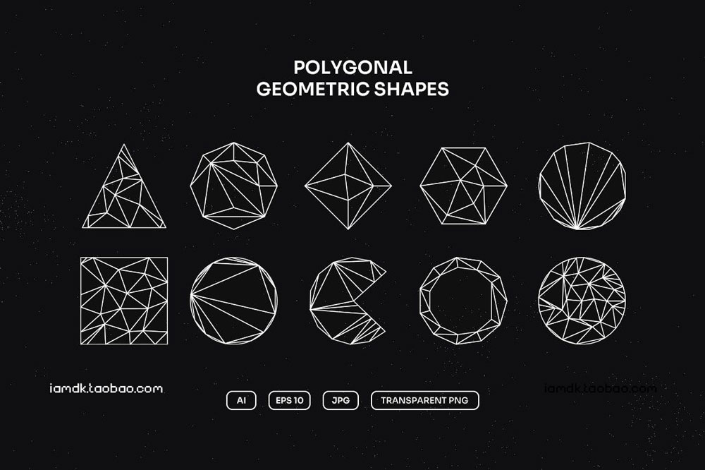 50款抽象艺术网格科幻未来极简3D立体几何多边形Ai设计素材源文件 50 Vector Geometric Shapes_img_2