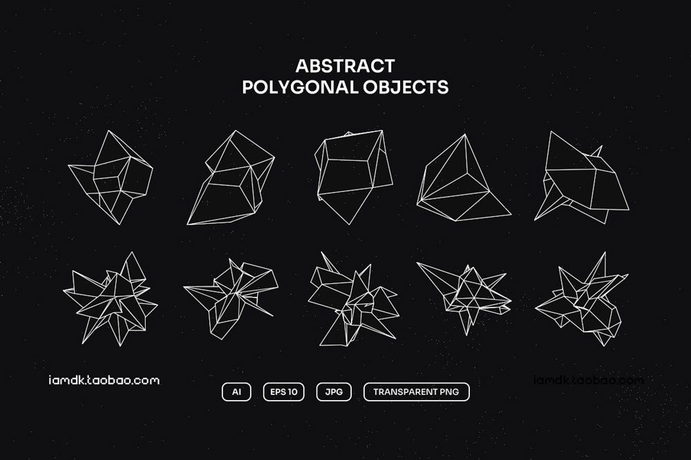 50款抽象艺术网格科幻未来极简3D立体几何多边形Ai设计素材源文件 50 Vector Geometric Shapes_img_2